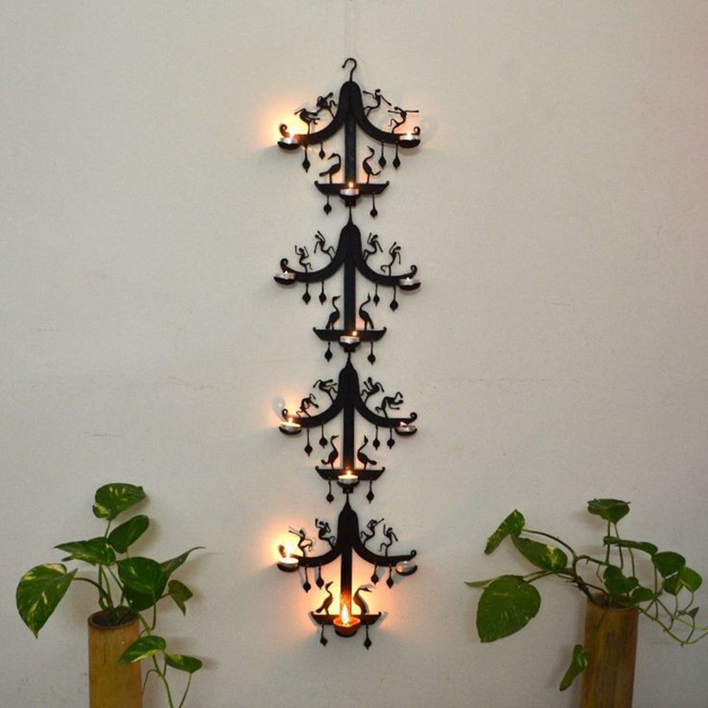 Wrought Iron Tea Light Holder Tribal Wall Hanging