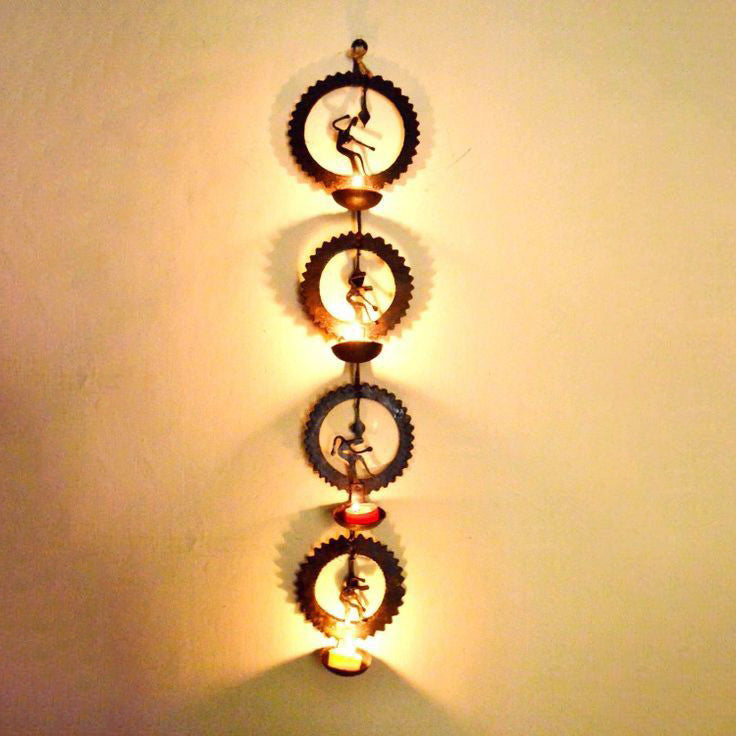 Wrought Iron Tea Light Holder Tribal Wall Hanging