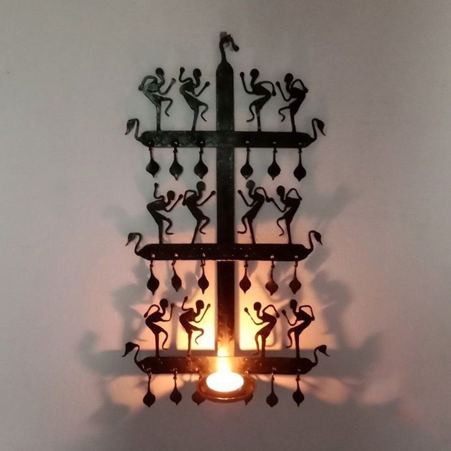 Iron Hanging Diya with Tribal Art