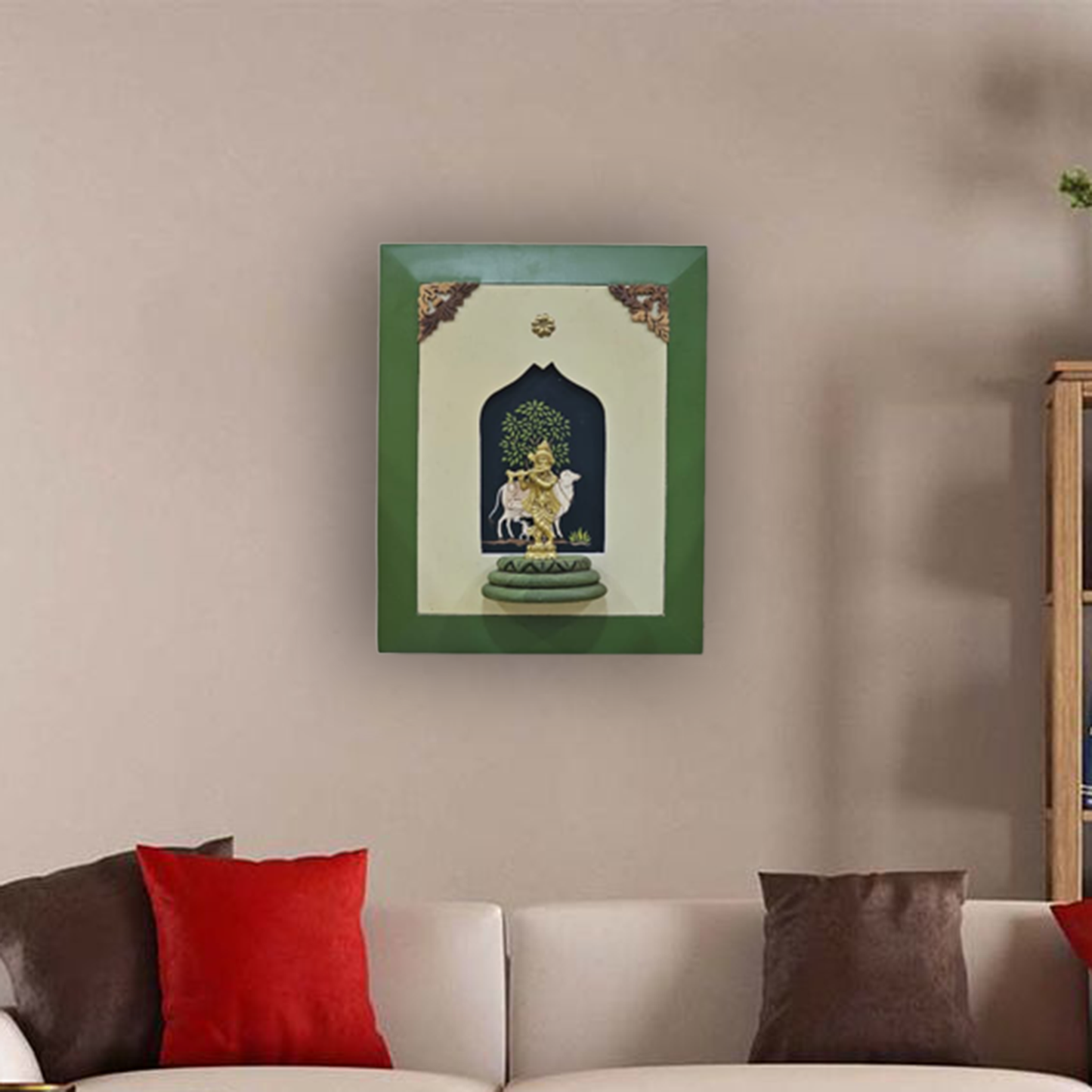 Brass Lord Krishna Wooden Frame