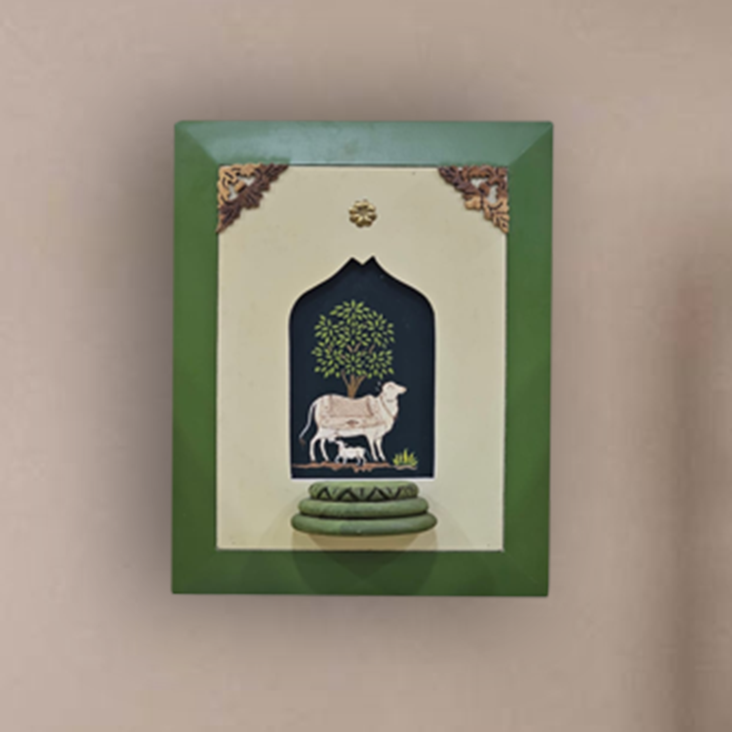 Brass Lord Krishna Wooden Frame