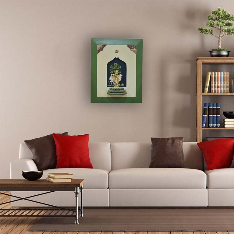 Brass Lord Krishna Wooden Frame