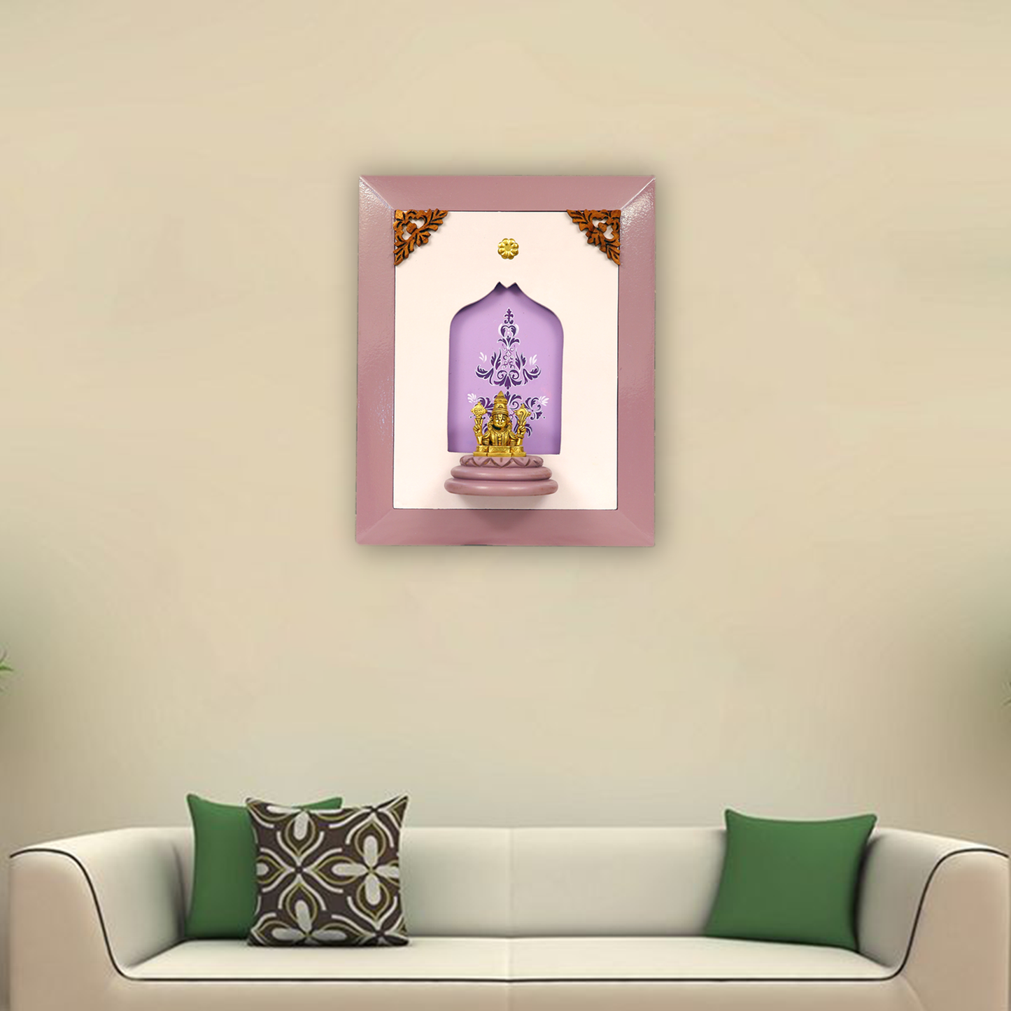 Lord Balaji Brass Face Idol with Shank and Chakra in Wooden Frame