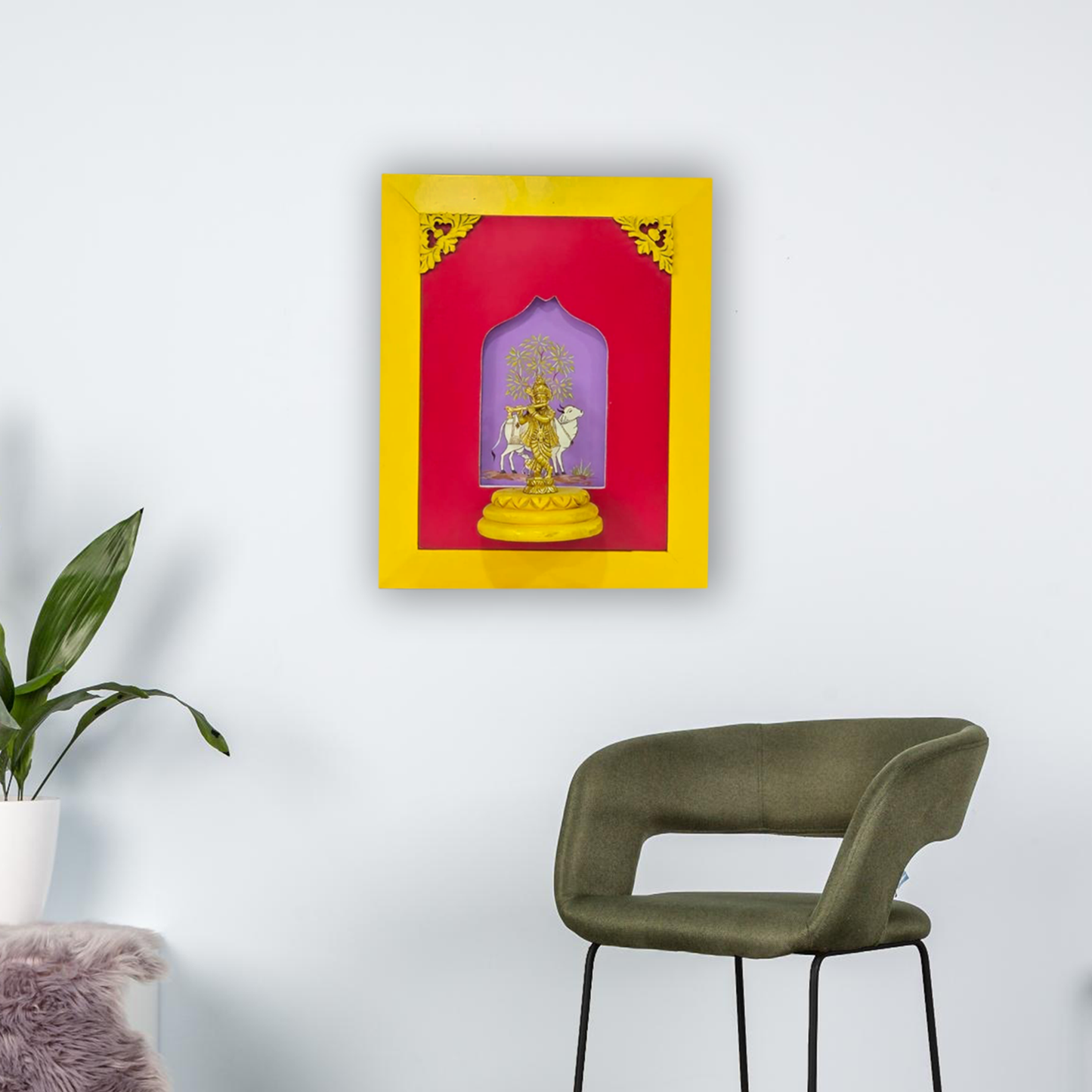 Brass Lord Krishna Wooden Frame