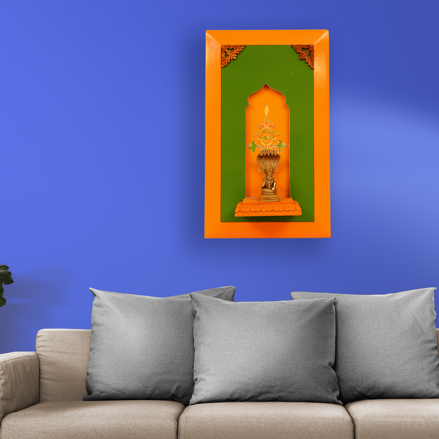 Brass Nandi in Wooden Frame