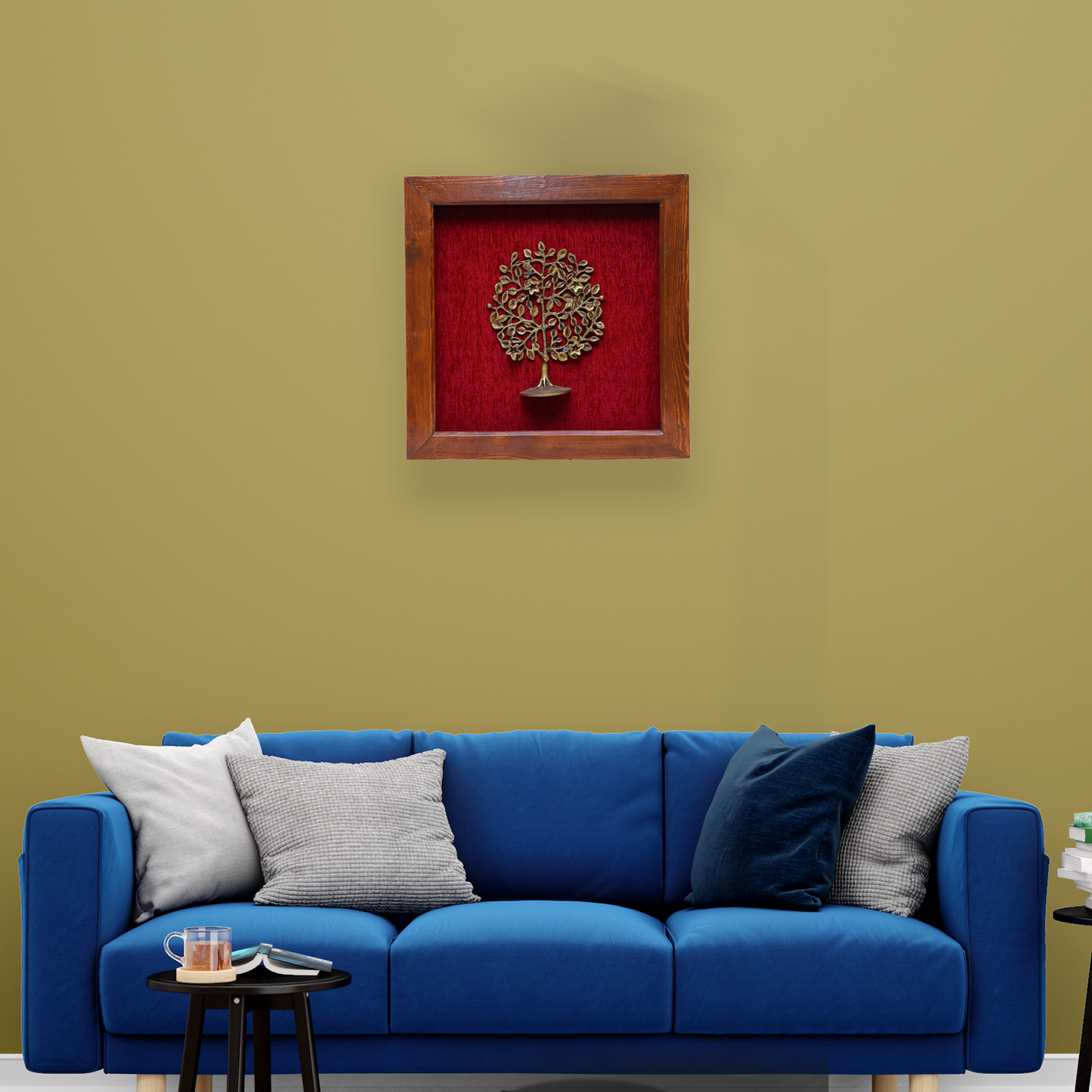Brass Kalpavriksha Tree Art in Wooden Frame