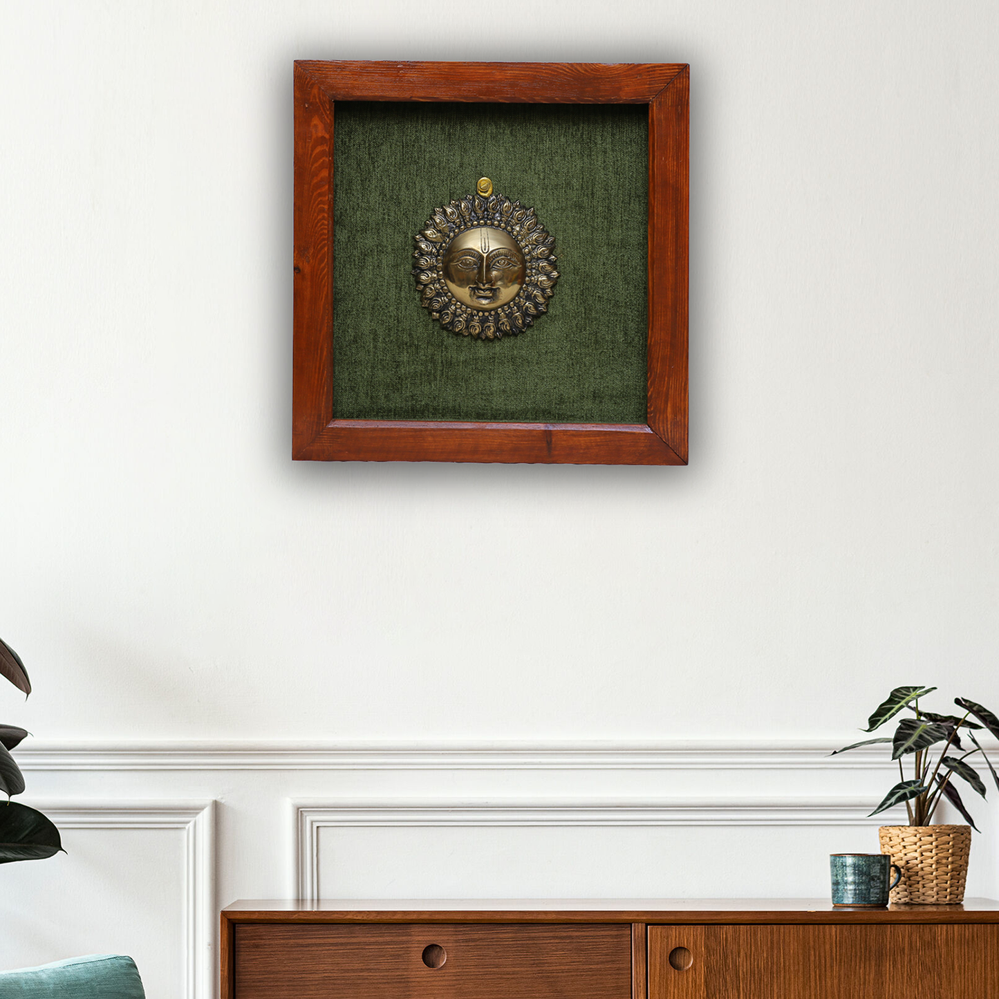 Wooden Frame with Brass Surya Narayana