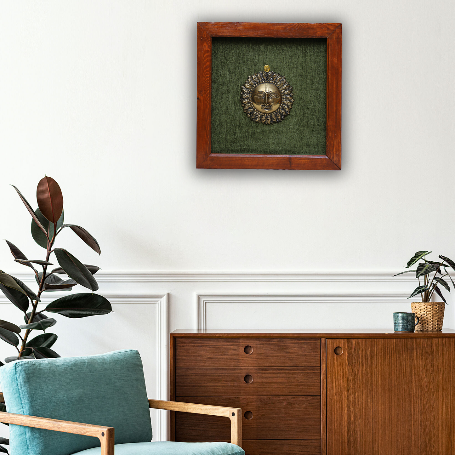 Wooden Frame with Brass Surya Narayana