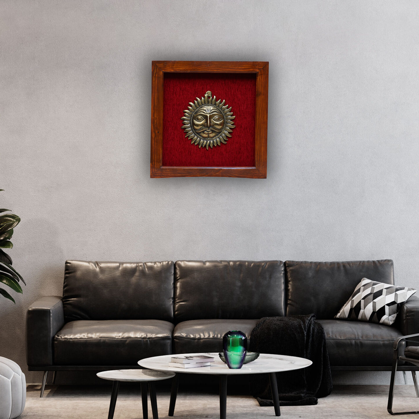 Wooden Frame with Brass Surya Narayana