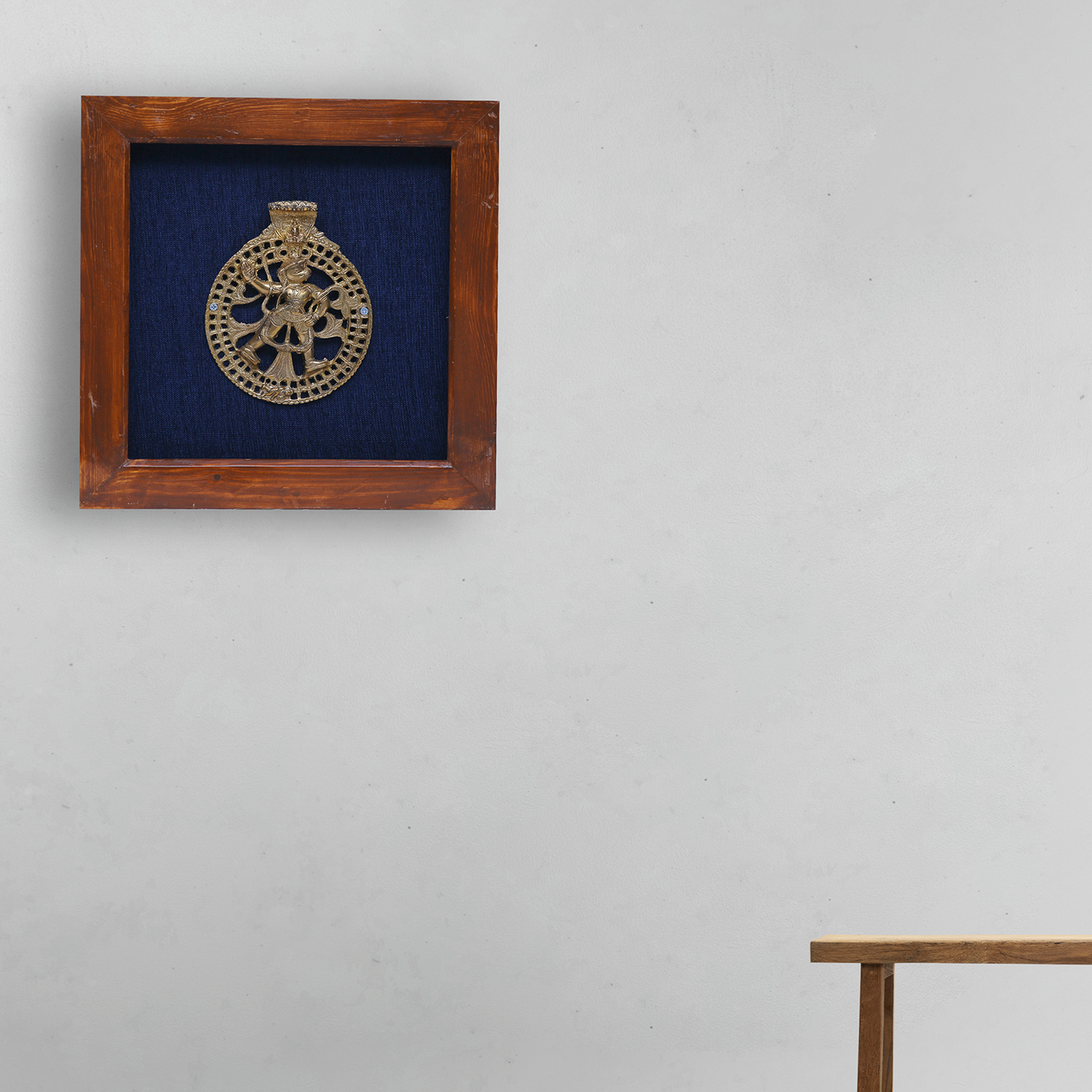 Wooden Frame with Brass Hanuman with Sheshnag