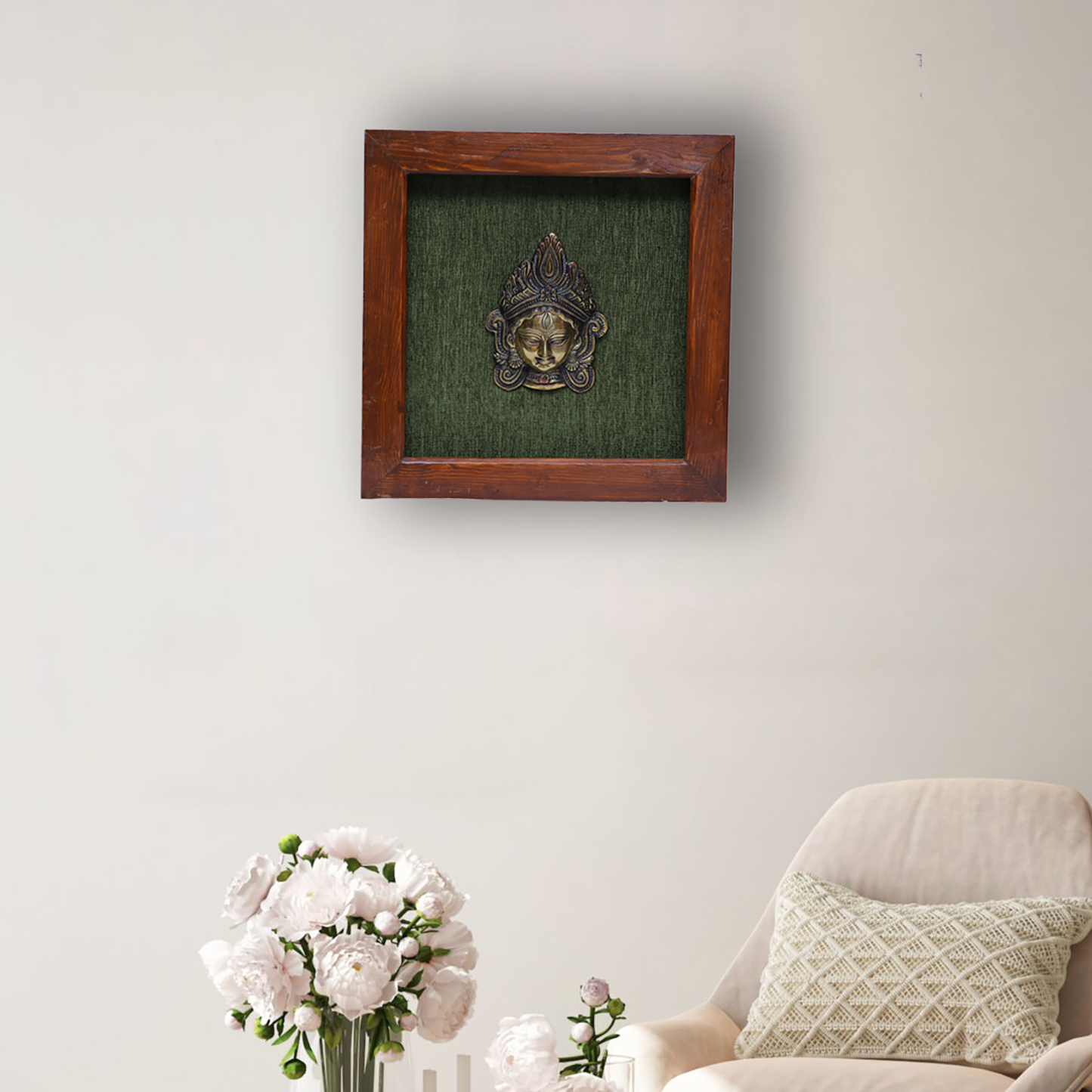 Goddess Durga Brass Idol Framed