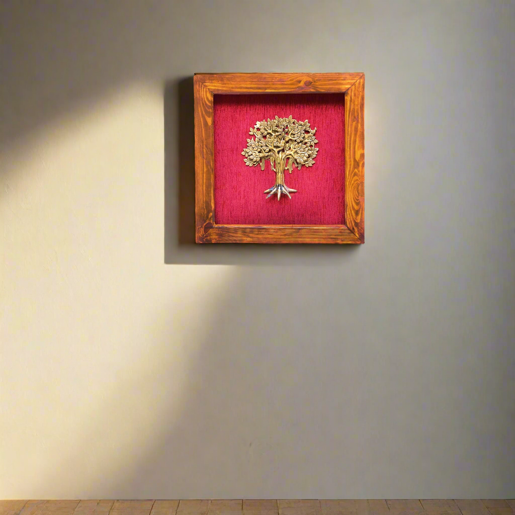 Brass Kalpavriksha Wall Hanging in Wooden Frame