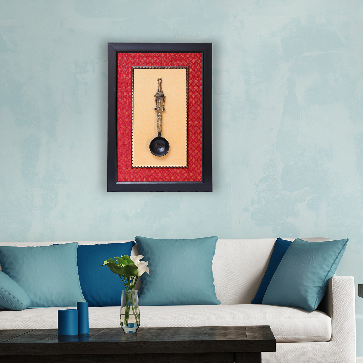 Embrace Tradition with our Brass Kapoor Aarti Spoon in Black Fiber Frame