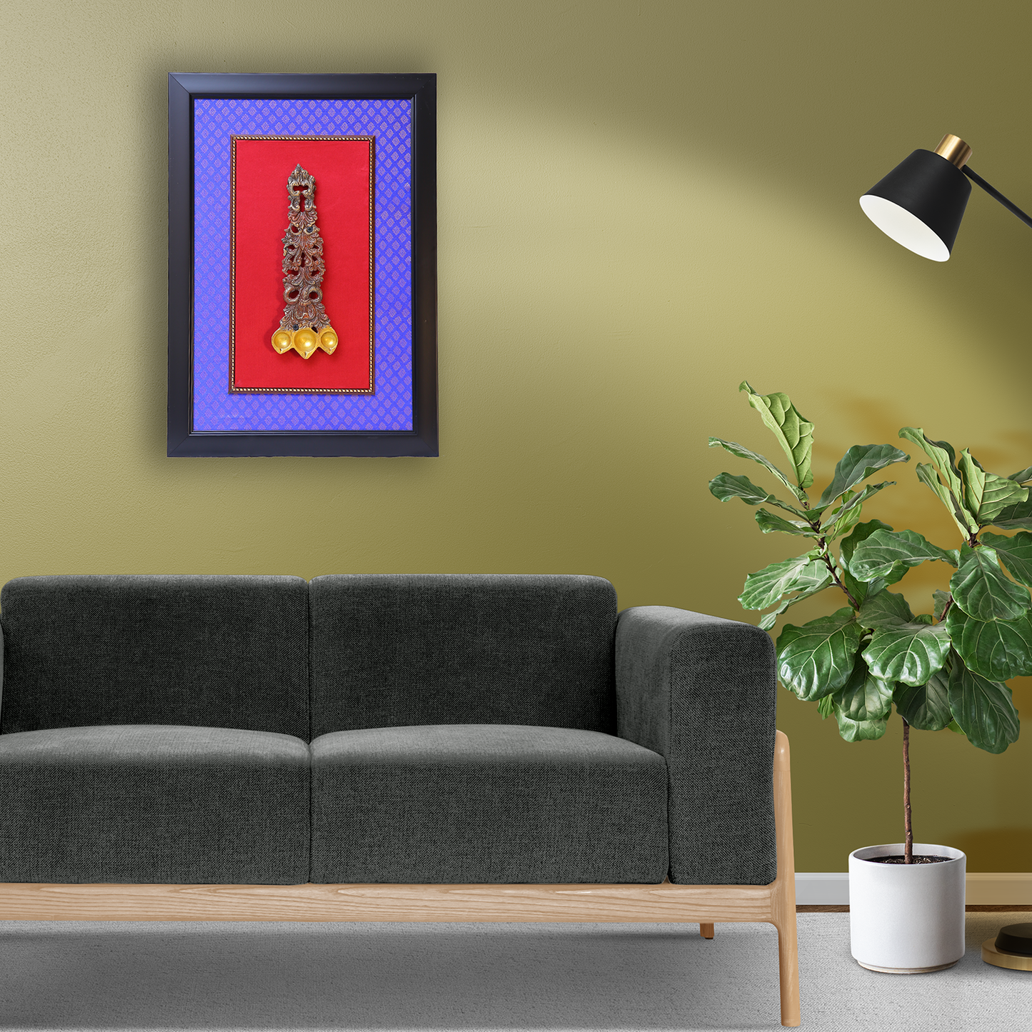 Brass Kapoor Aarti Spoon in Black Fiber Frame