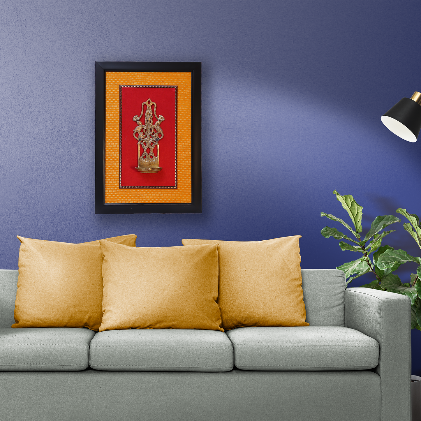 Brass Peacock Hanging Diya Fiber Wall Frame