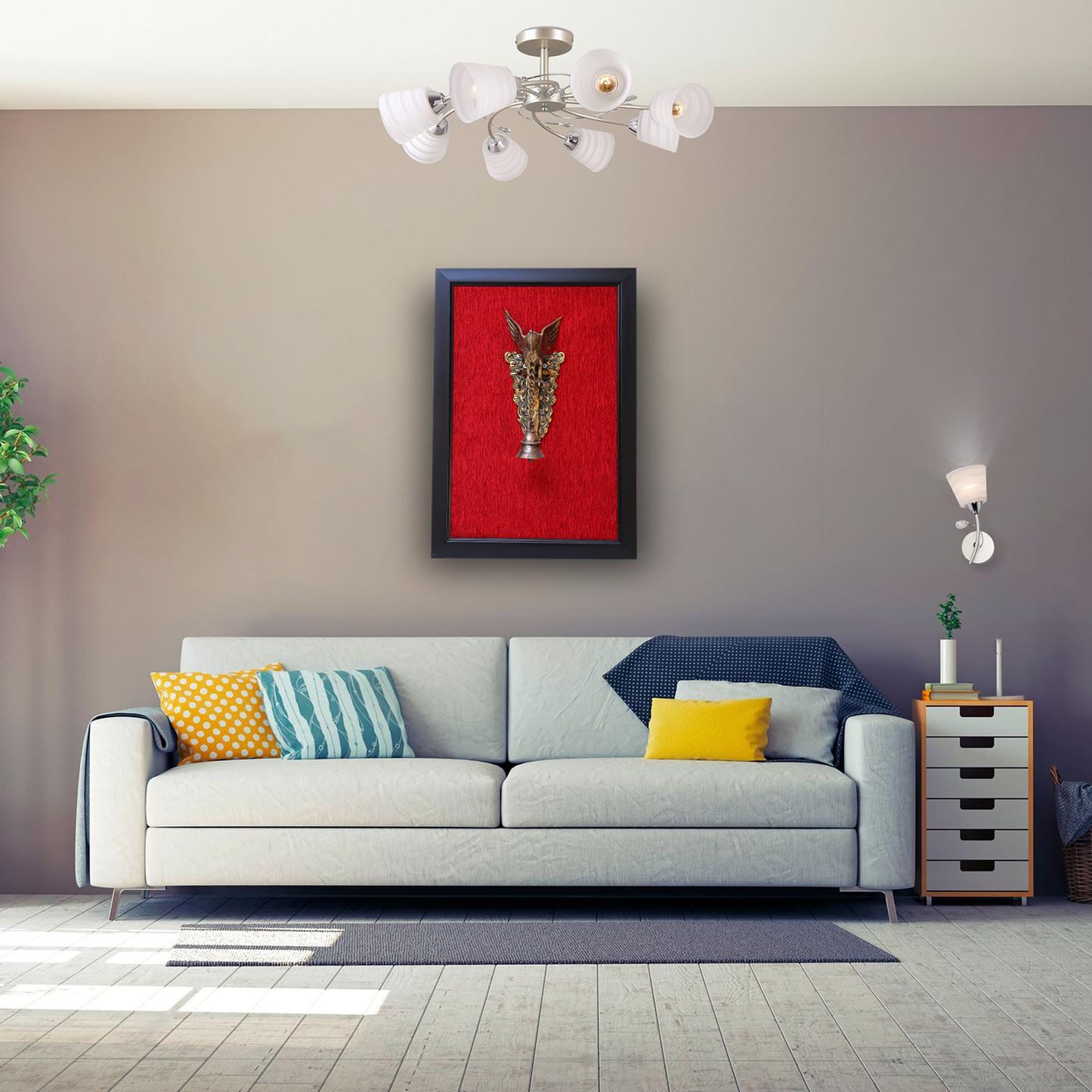 Parrot Bell Wall Hanging with Fiber Frame Wall Décor