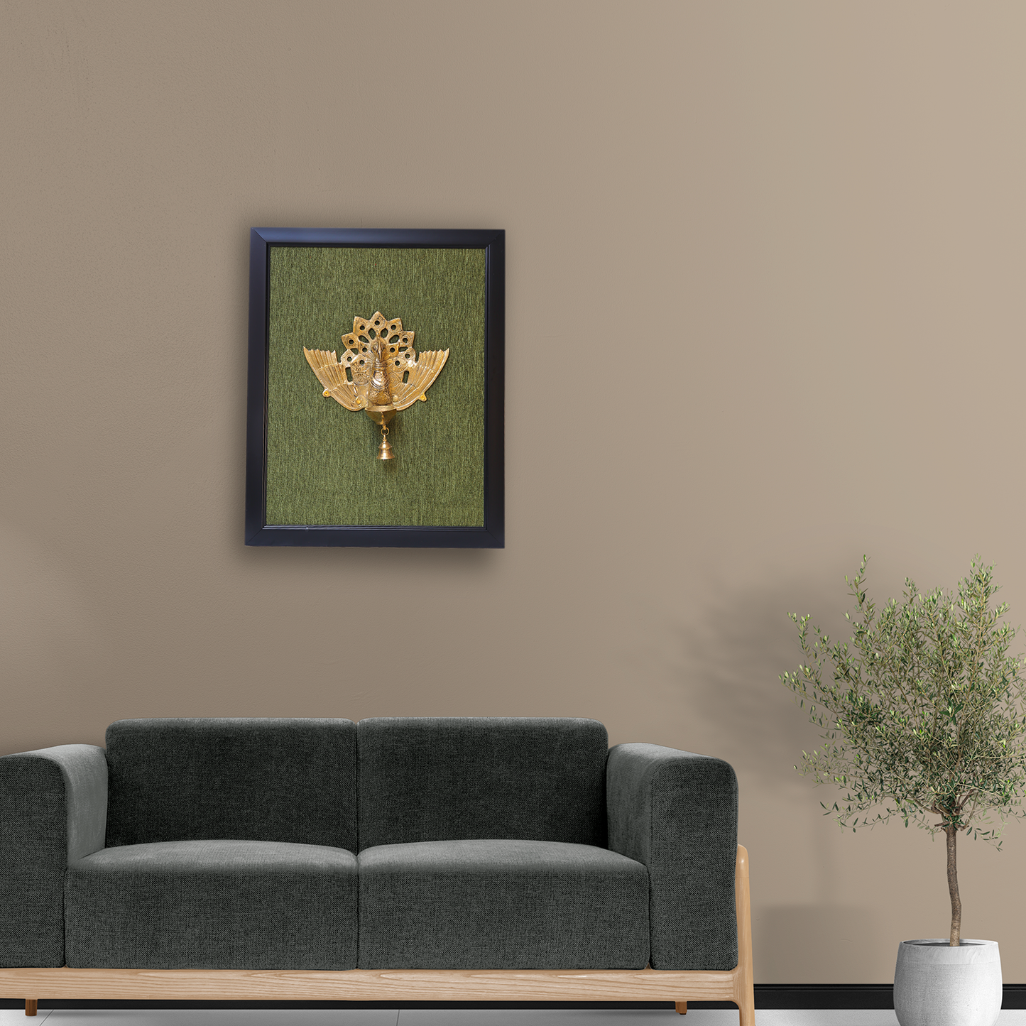 Brass Peacock Wall Frame with Bell