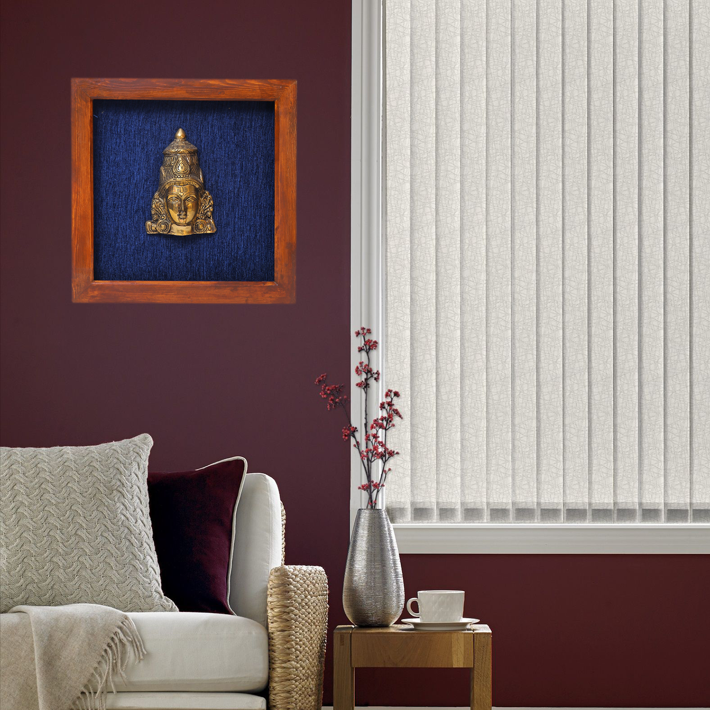 Female Figurine Face in Wooden Frame