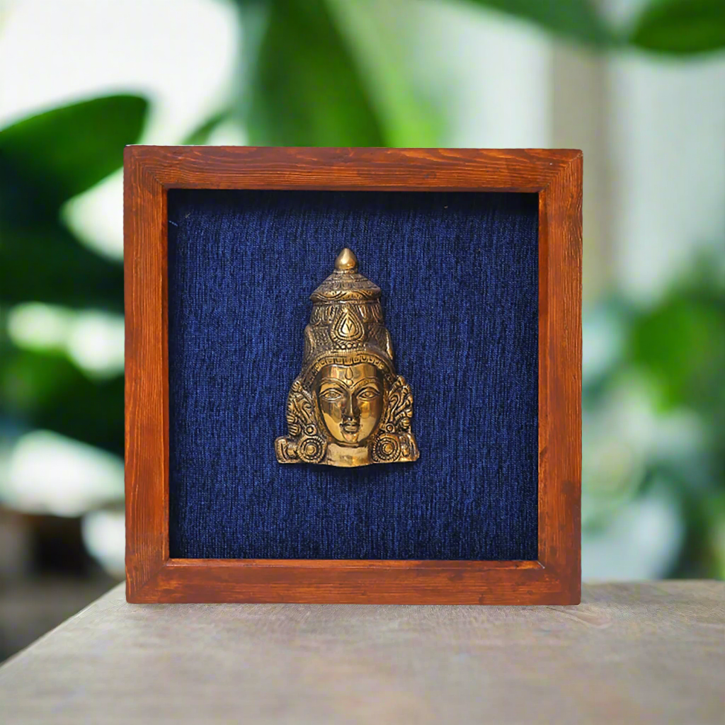 Female Figurine Face in Wooden Frame