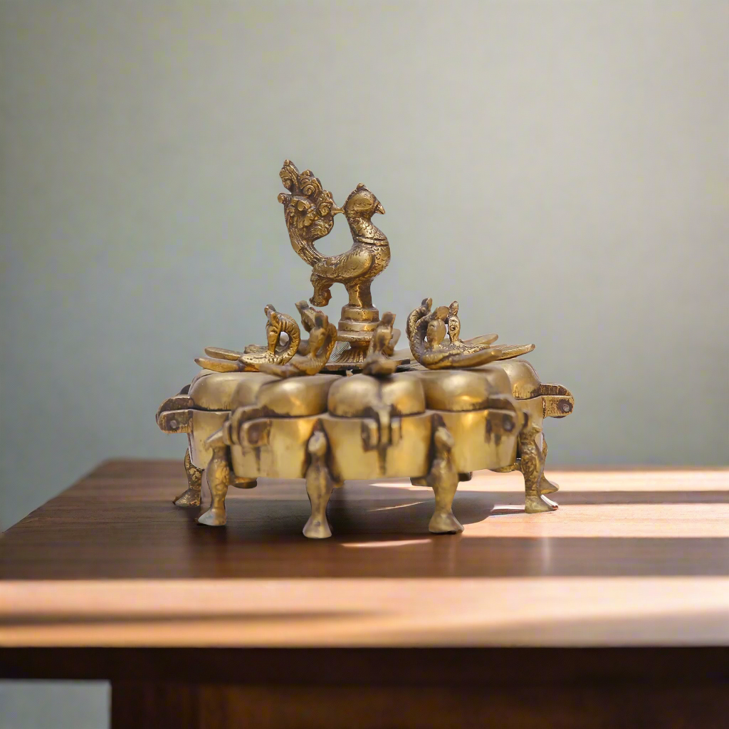 Brass Peacock Kumkum Box