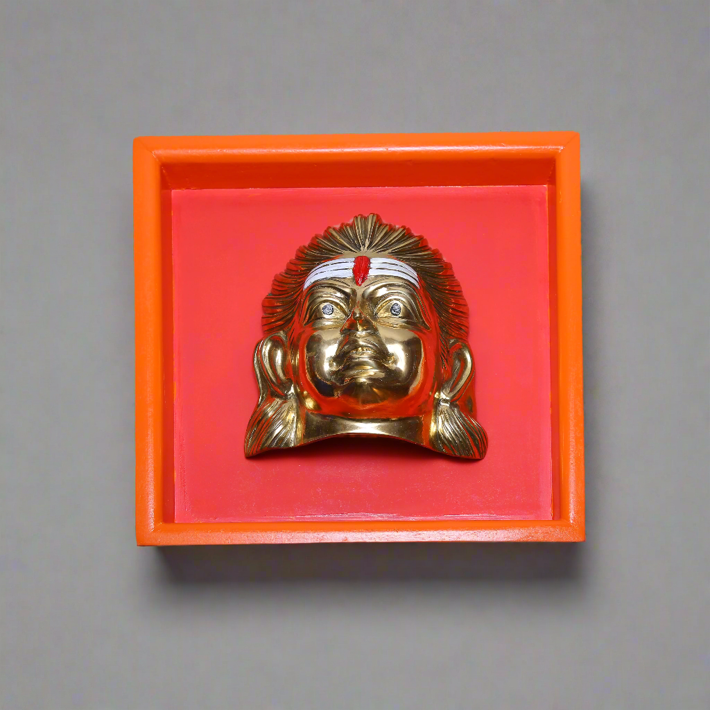 Brass Shiva Mask in Handcrafted Wooden Wall Frame