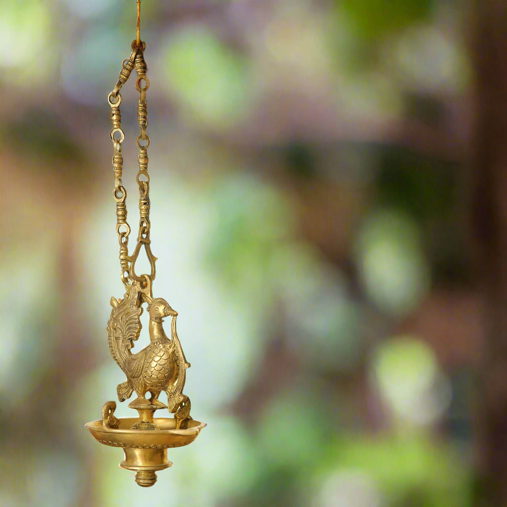 Brass Peacock Design Ceiling Hanging Diya