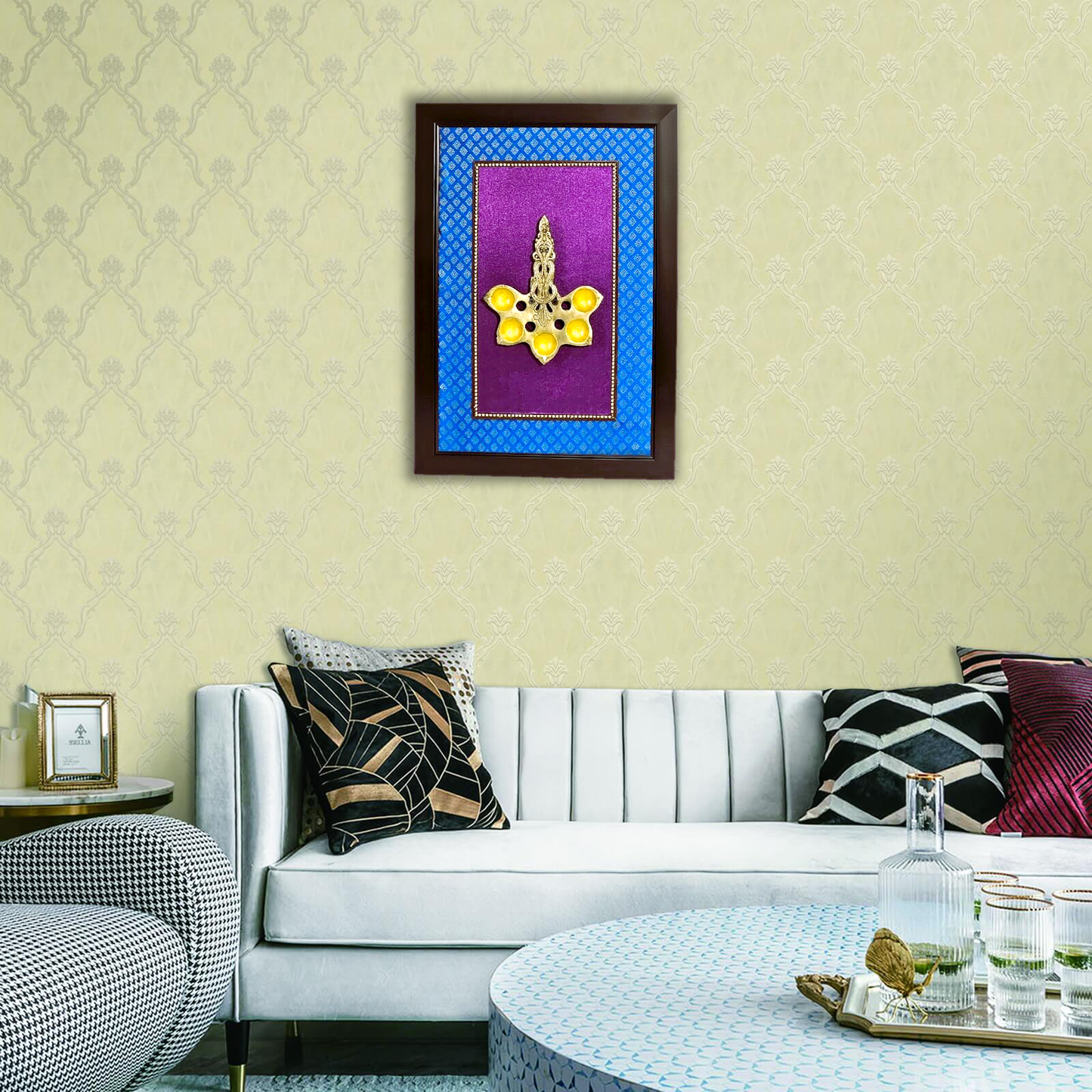 Brass Aarti Spoon Beautifully Designed in a Frame