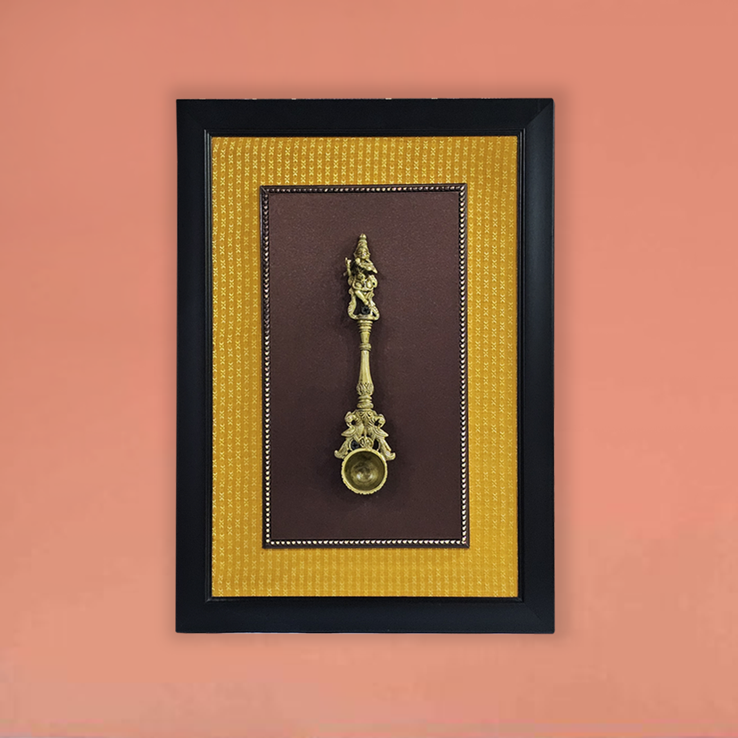 Brass Aarthi Spoon with Dancing Sri Krishna in Frame