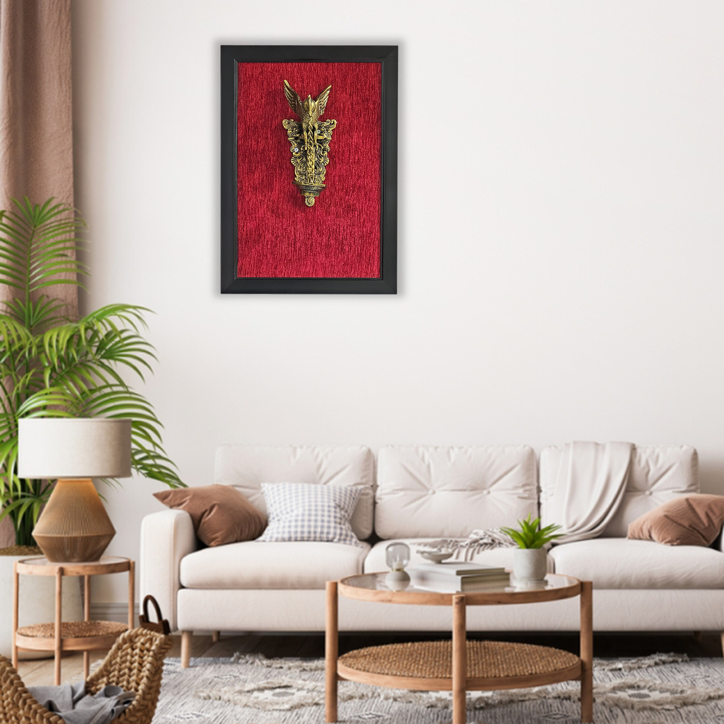 Garuda Faced Brass Hanging Diya in Frame