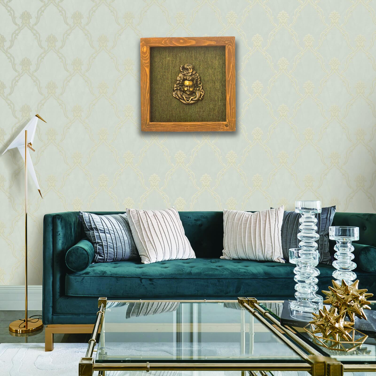 Brass Artistic Face Art of Shiva in Wooden Frame