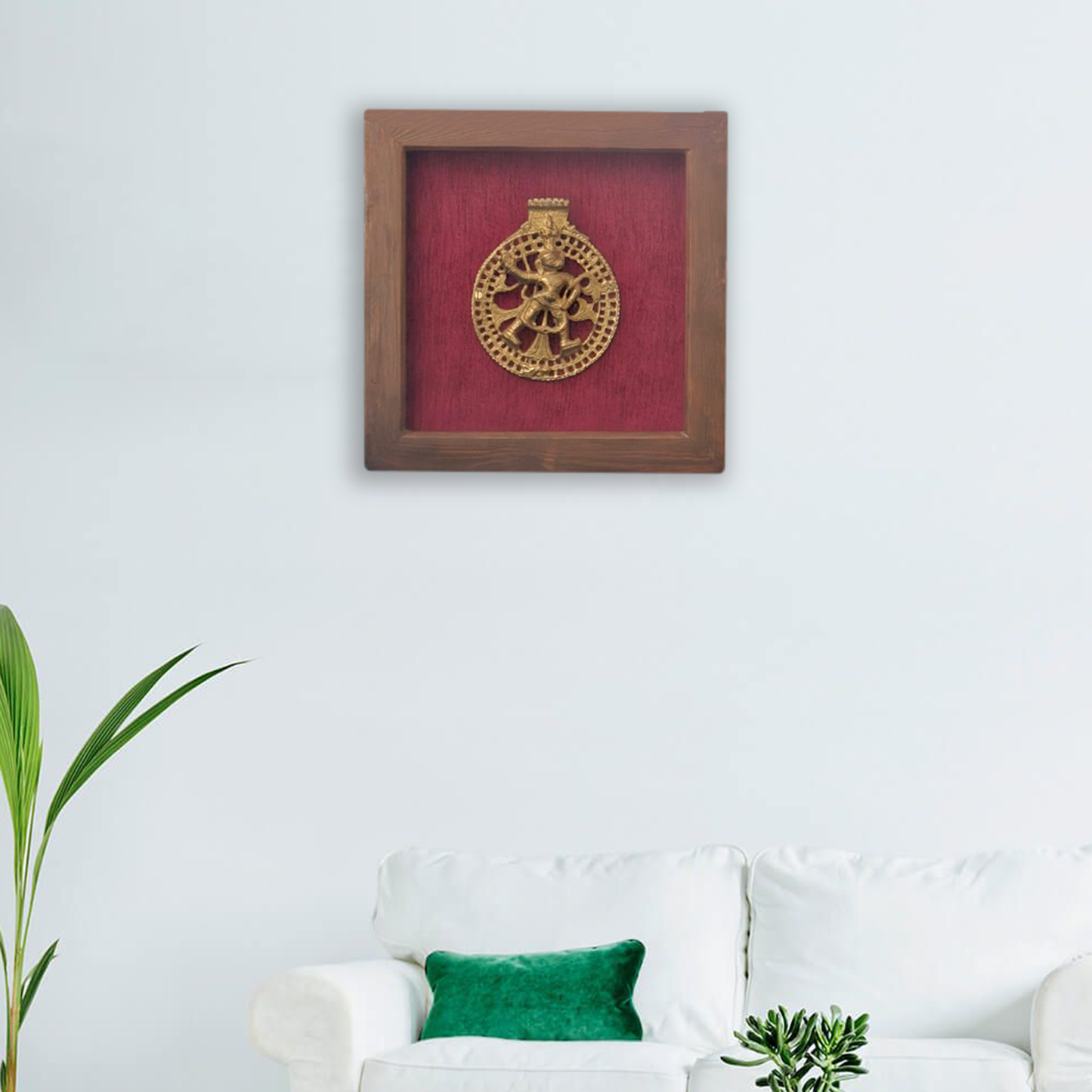 Brass Lord Balaji with Shank and Chakra in Wooden Frame with Floral Painting