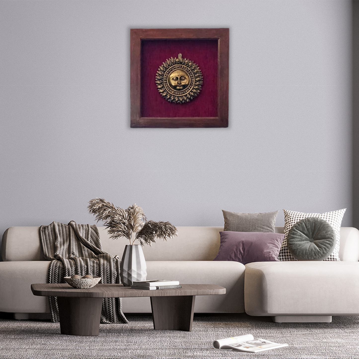 Divine Brass Surya Narayana Framed with on Red Background
