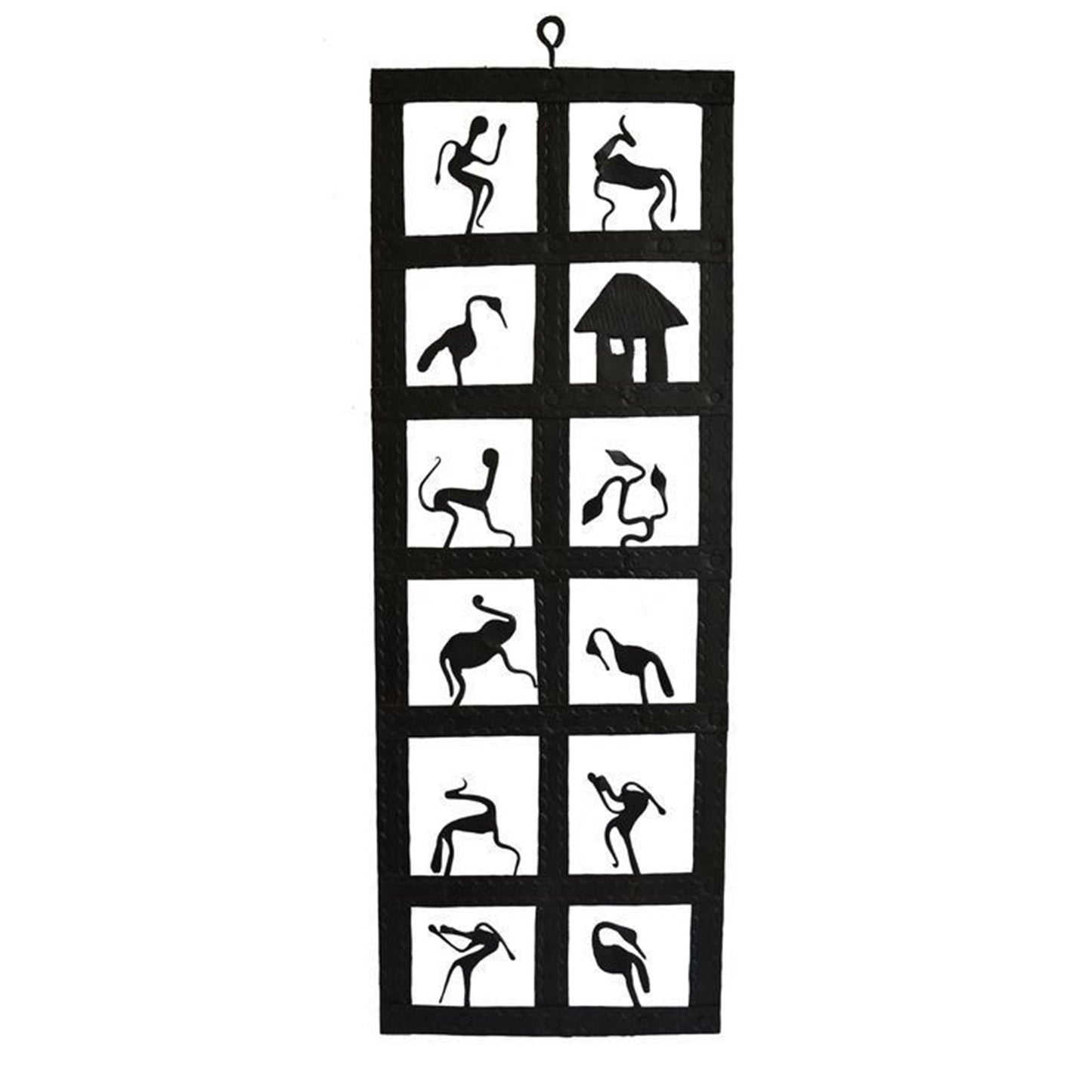 Wrought Iron 12-Box Jaali Wall Hanging: Artistic Elegance for Your Walls