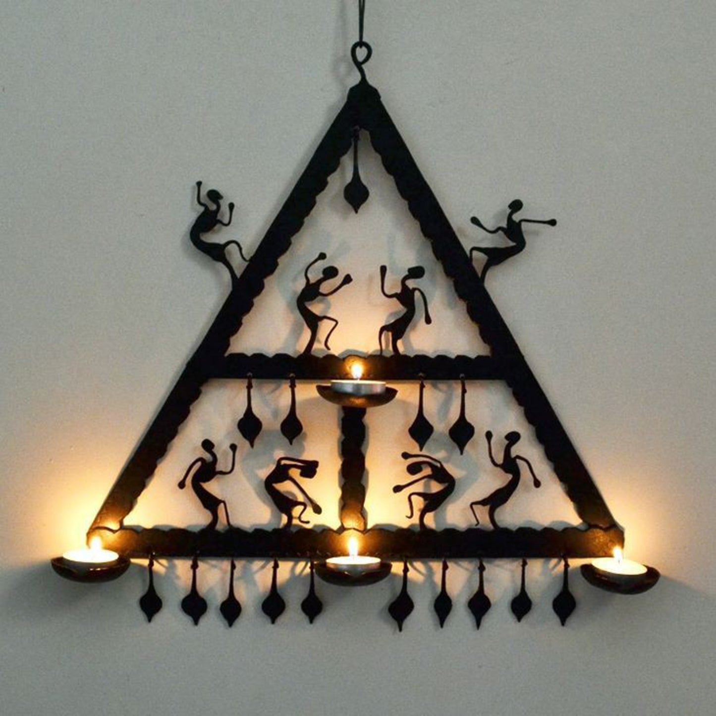 Wrought Iron Tea Light Holder Tribal Wall Hanging