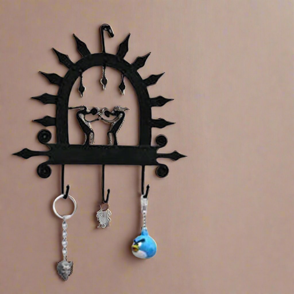 Wrought Iron Tribal Round Three-Hook Keychain Holder