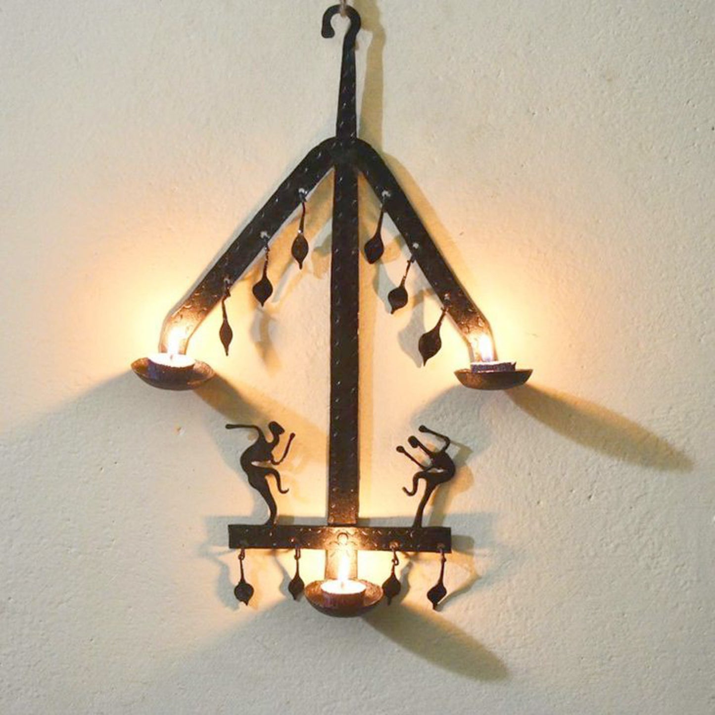 Wrought Iron Tribal Wall Hanging 3-Tea Light Holder