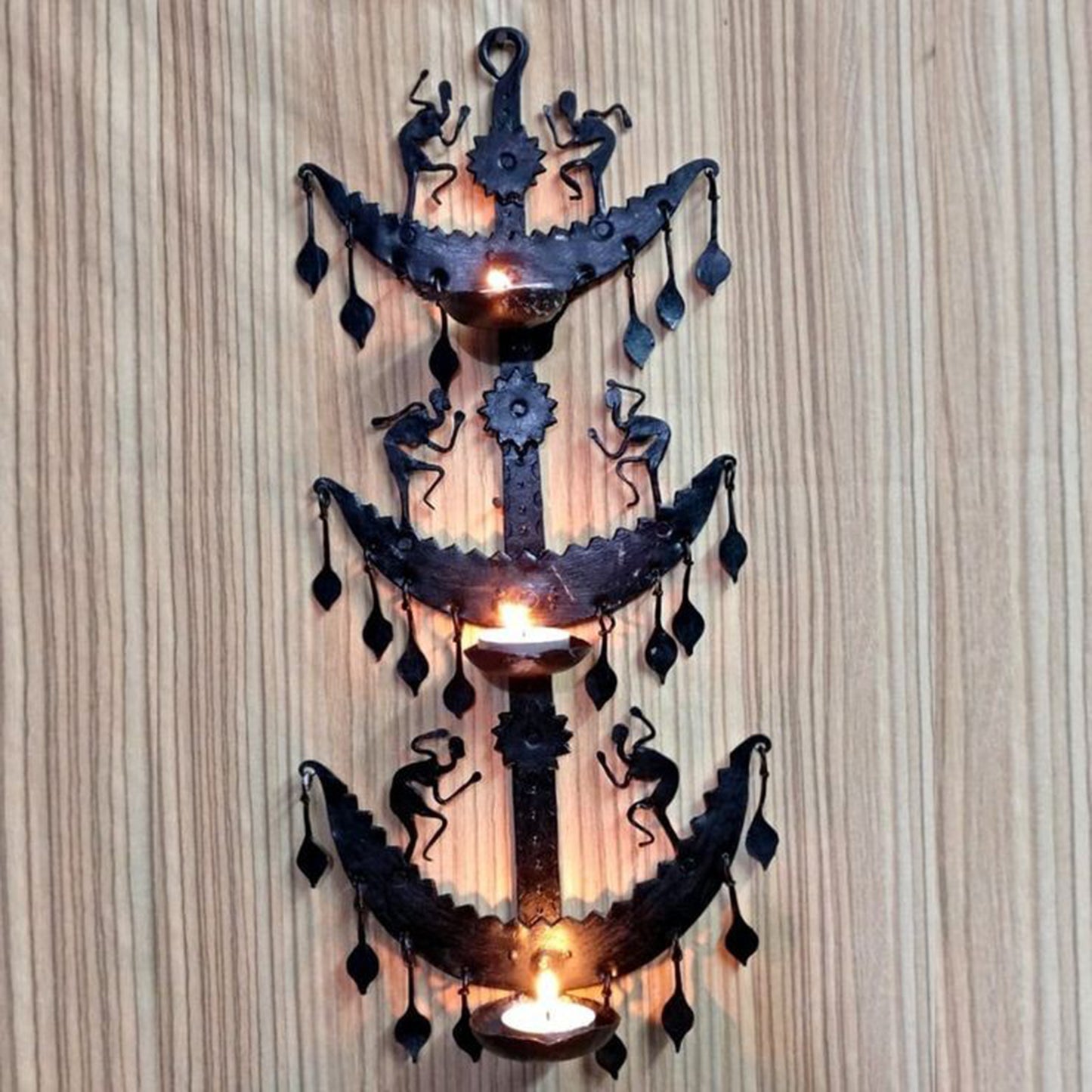 Wrought Iron Tea Light Holder Tribal Wall Hanging