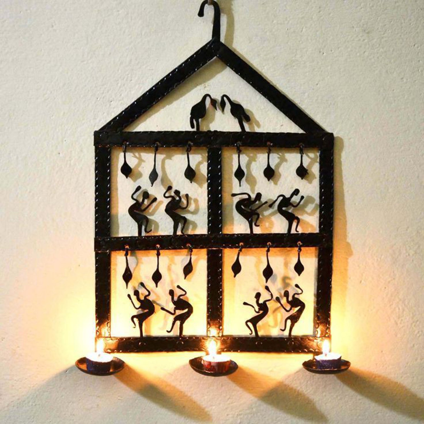 Wrought Iron 3 Tea Light Holder: Elegant Wall Decor Accent