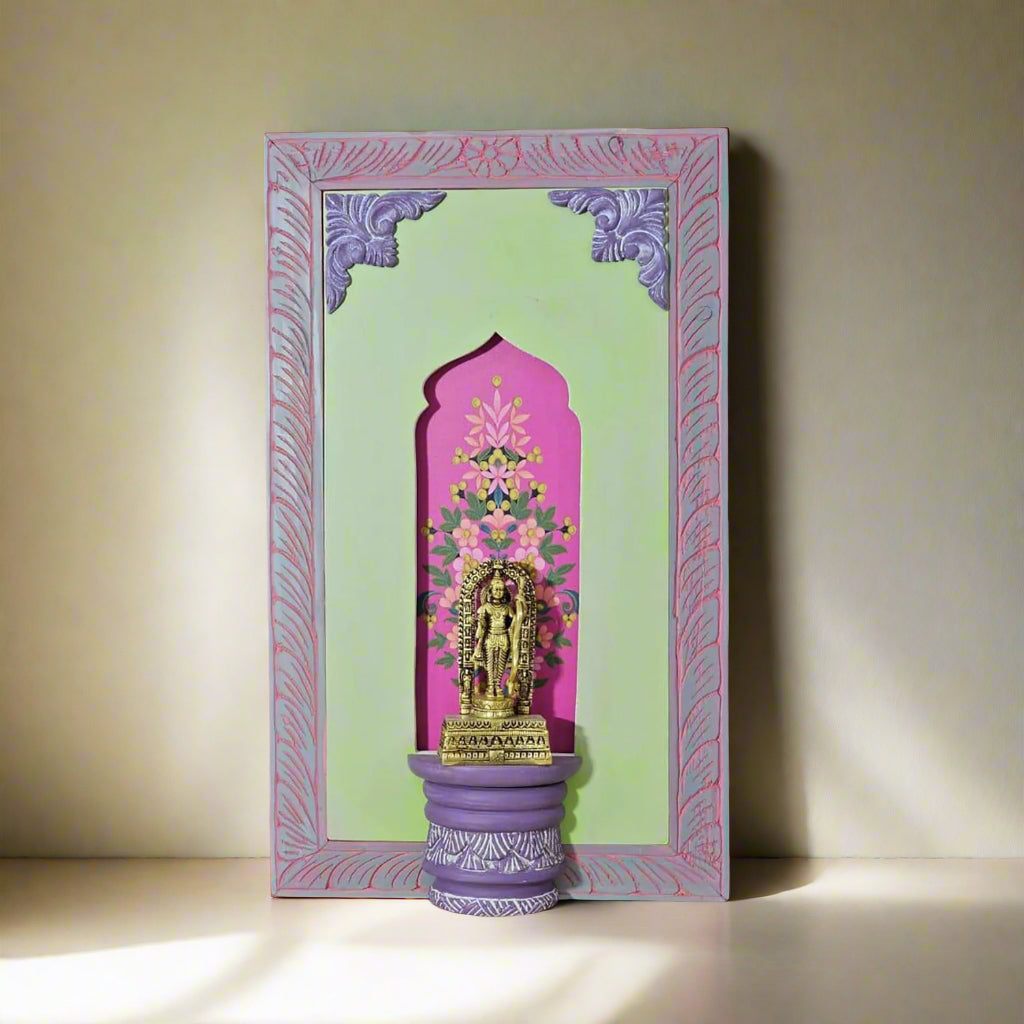 Brass Rama Figurine in Colorful Wooden Frame