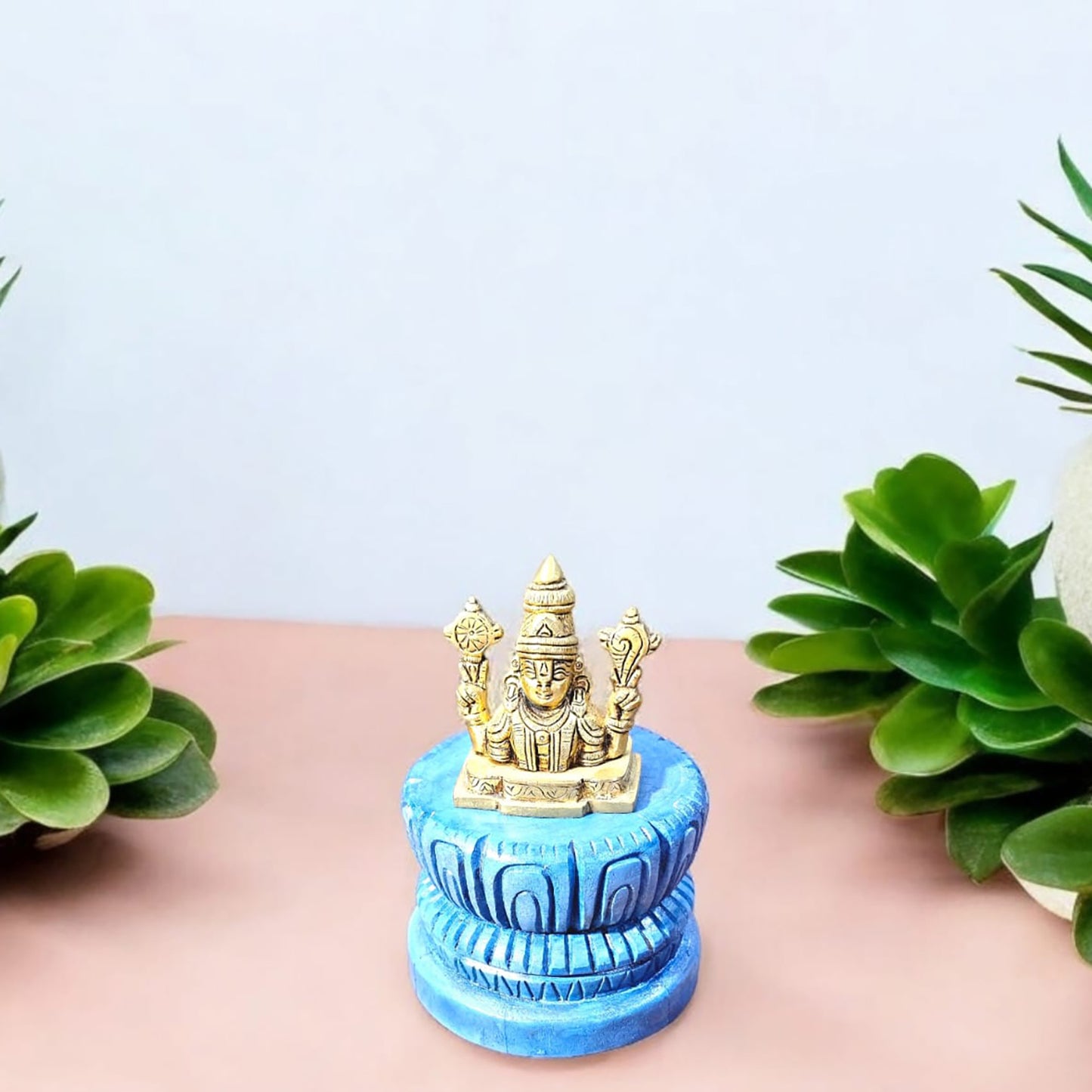 Handcrafted Blue Wooden Decorative Stand