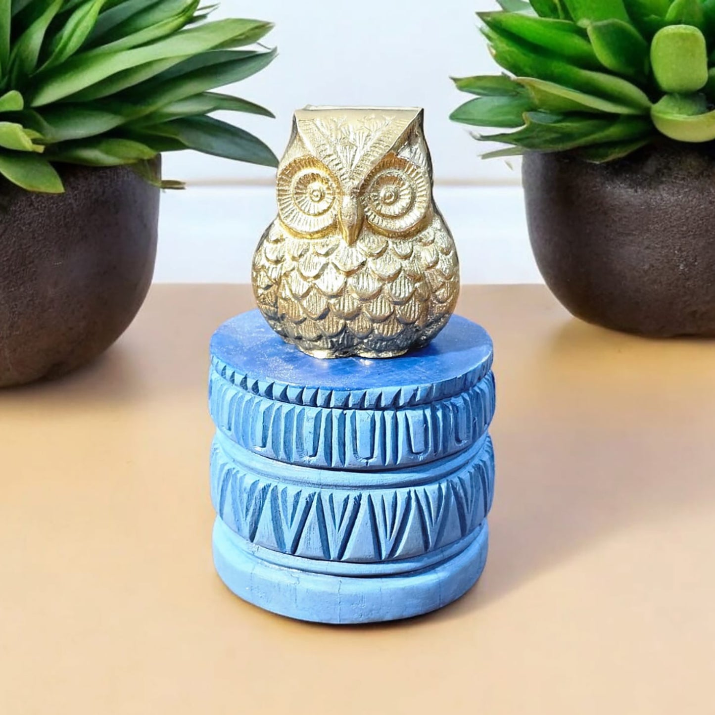 Handcrafted Blue Wooden Decorative Stand