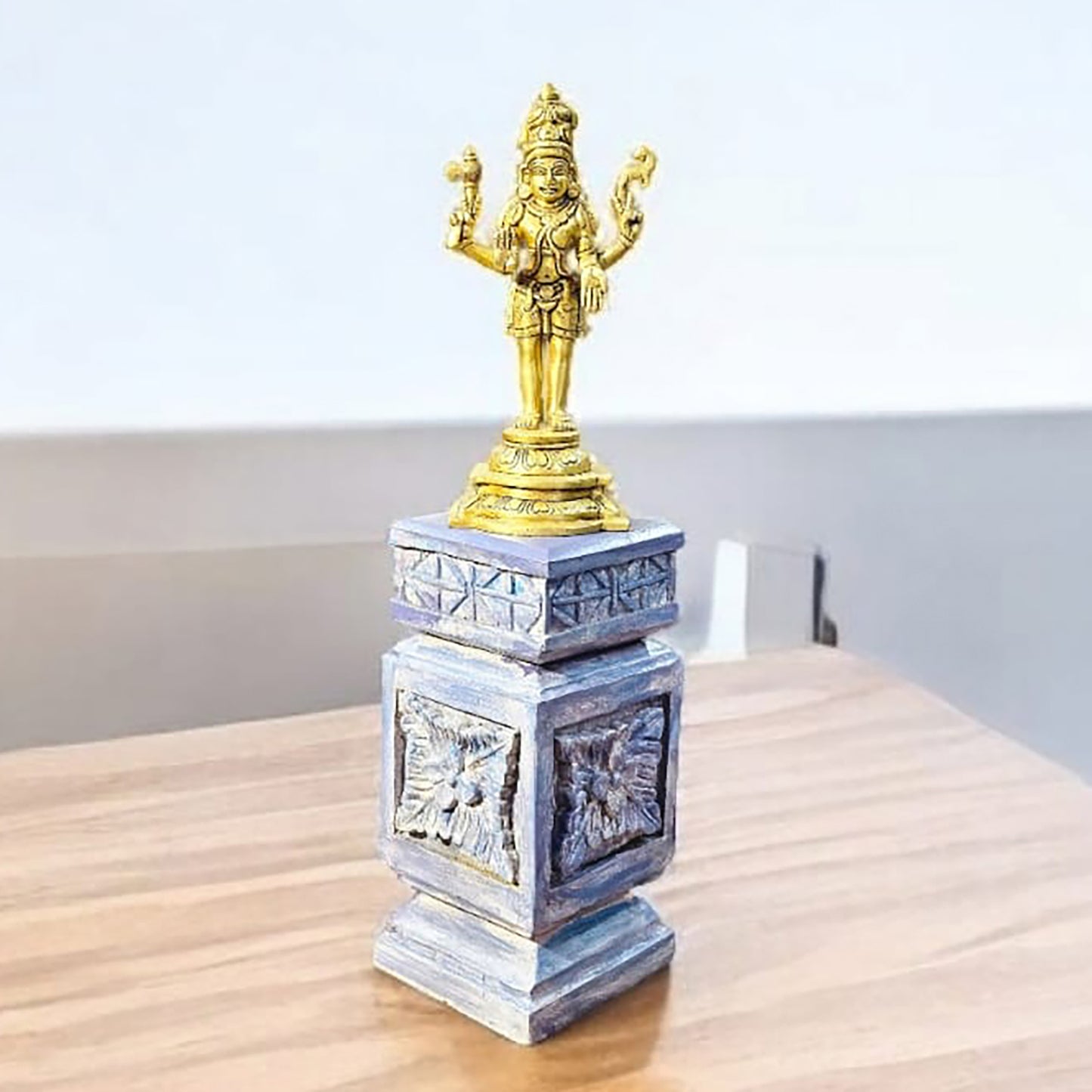 Handcrafted Purple Wooden Decorative Stand