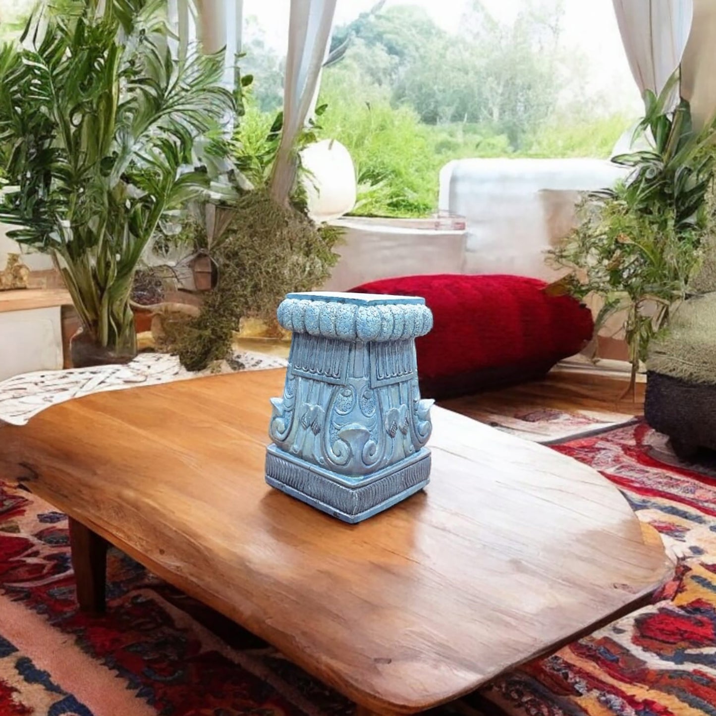Handcrafted Blue Wooden Decorative Stand
