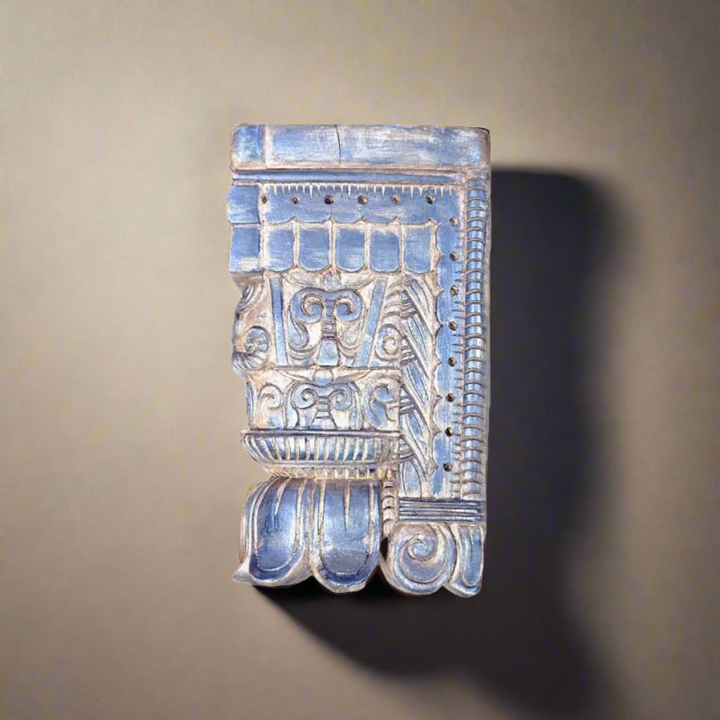 Handcrafted Blue Wooden Wall Bracket - Pair