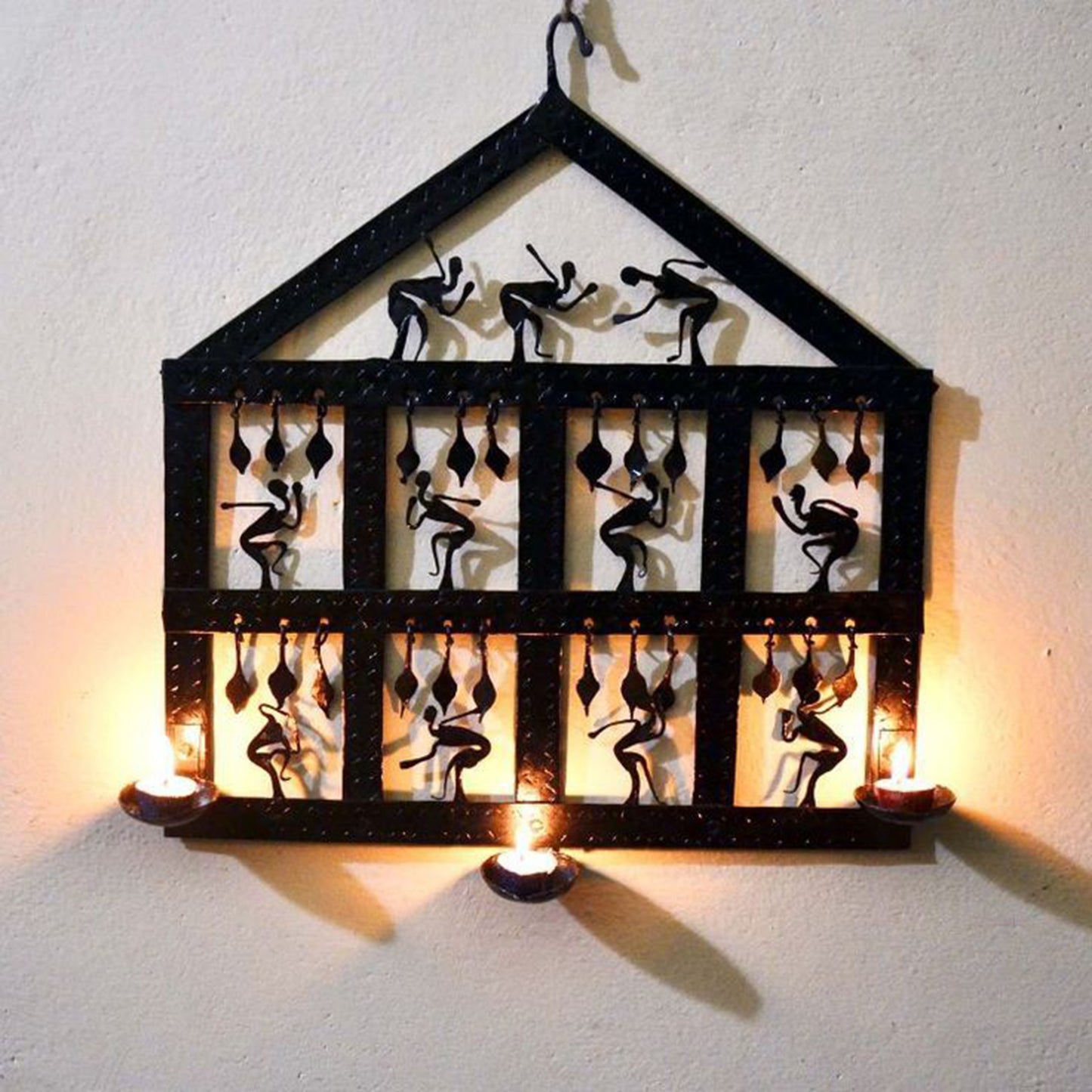 Wrought Iron Tribal Tea Light Holder Wall Hanging