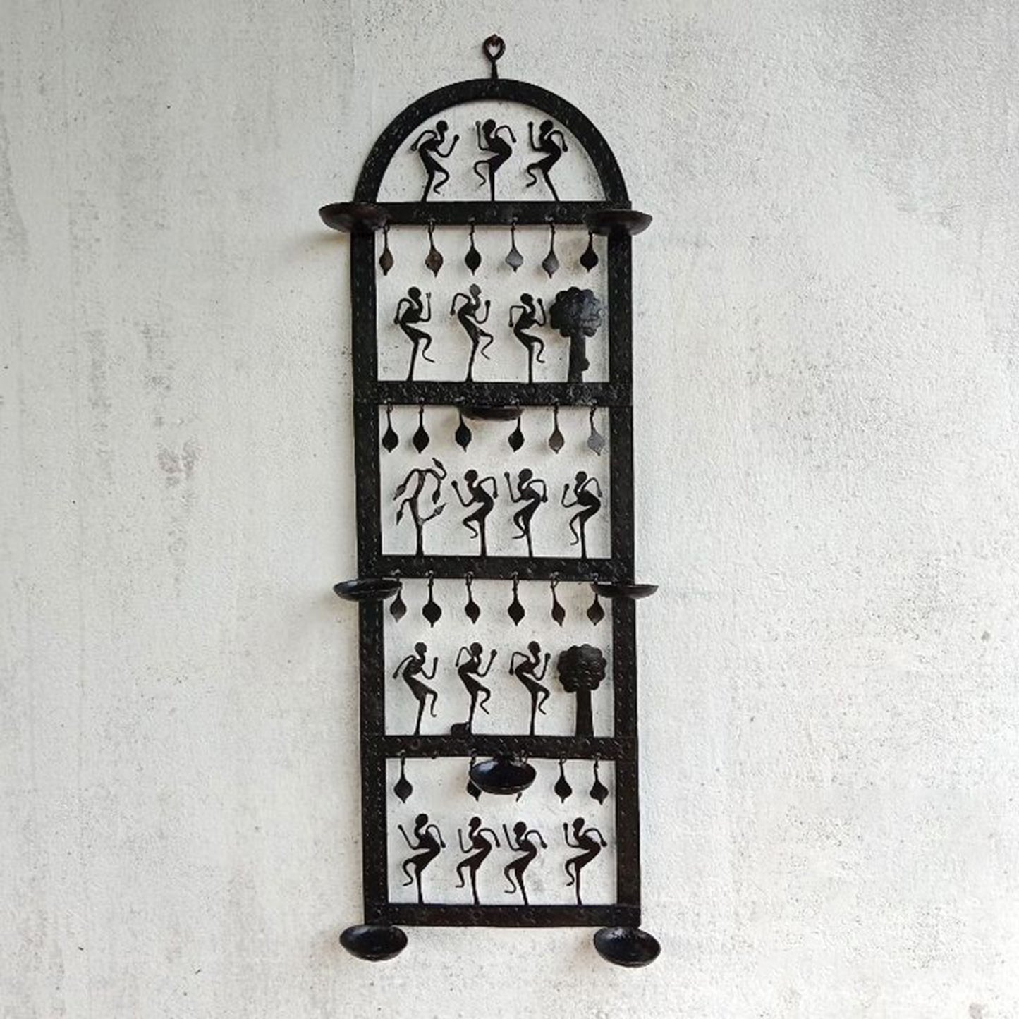 Wrought Iron Tribal Wall Hanging Tea Light Holder: Artistic Illumination for Your Home