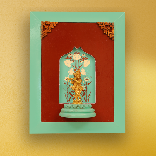 Brass Lord Krishna Wooden Frame