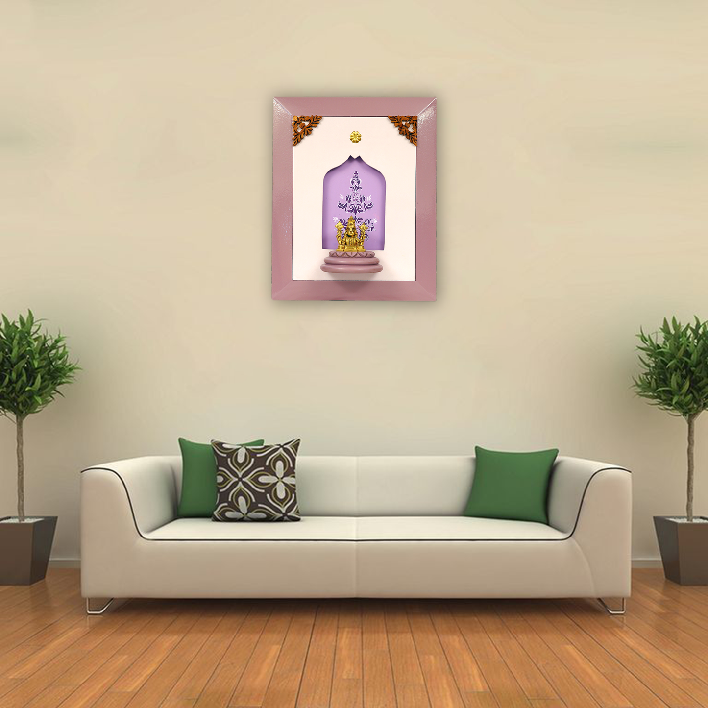 Lord Balaji Brass Face Idol with Shank and Chakra in Wooden Frame