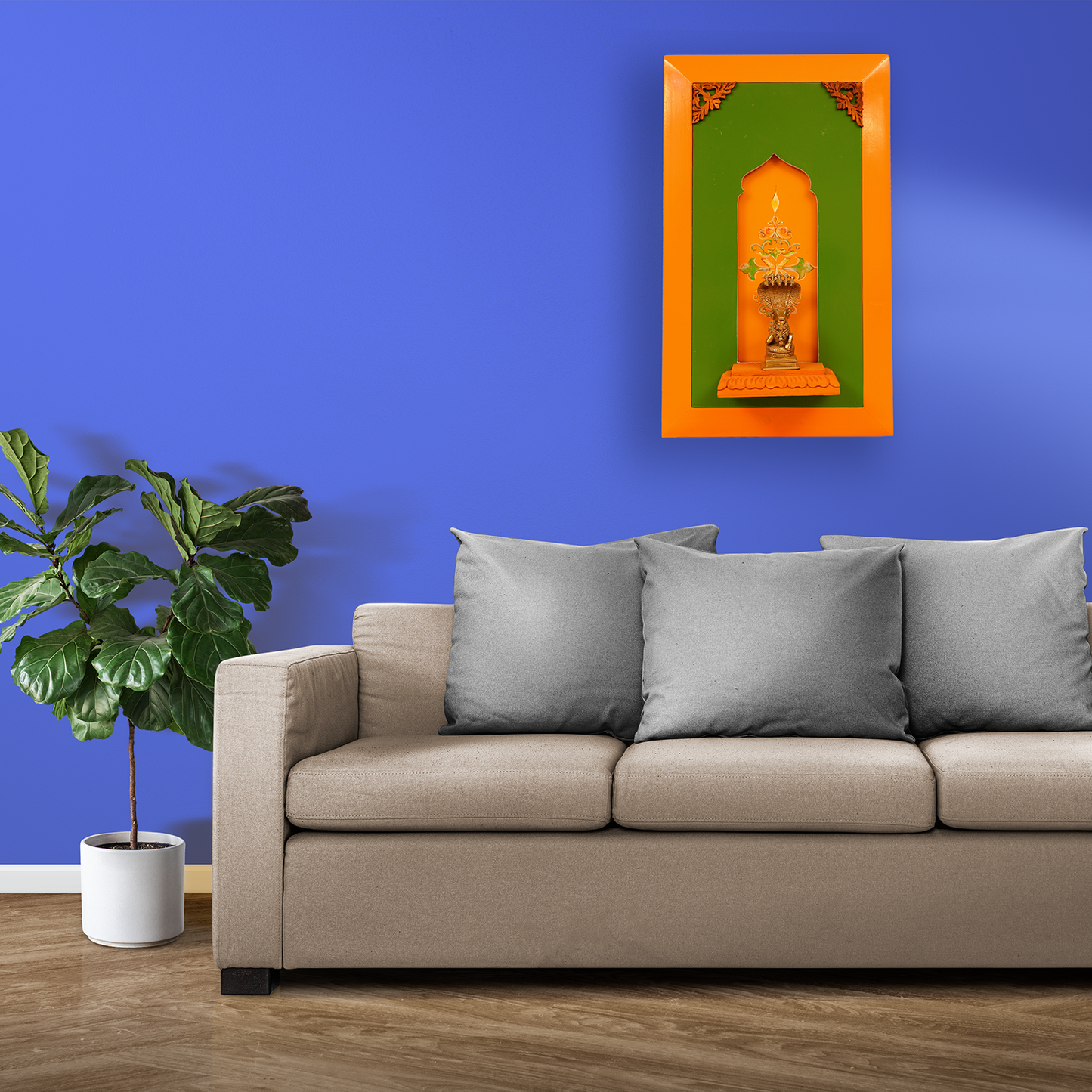 Brass Nandi in Wooden Frame