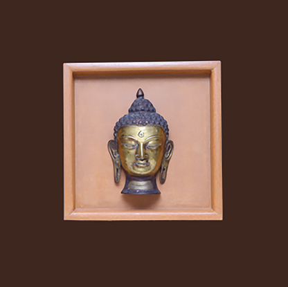 Handcrafted Wooden Frame with Brass Buddha Face